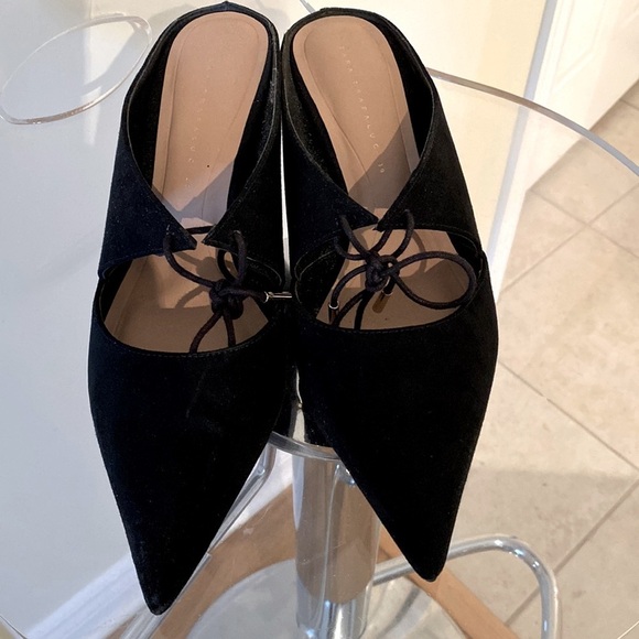 Zara Zapato Tacón Cono Lazada  black mules soft suede like fabric,laces 🖤🖤 - Picture 5 of 7